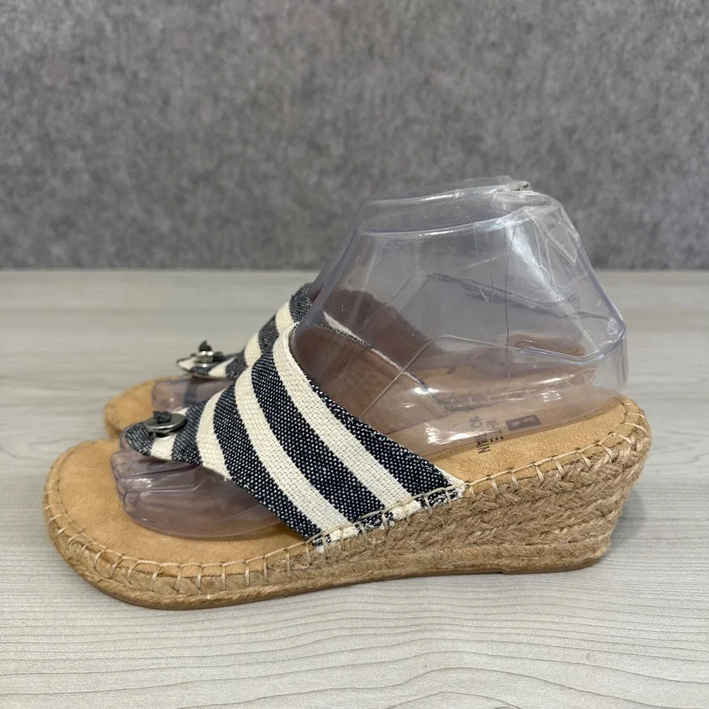 White Mountain Beachball Espadrille‎ Wedge Sandals Womens 7.5 Navy White Striped